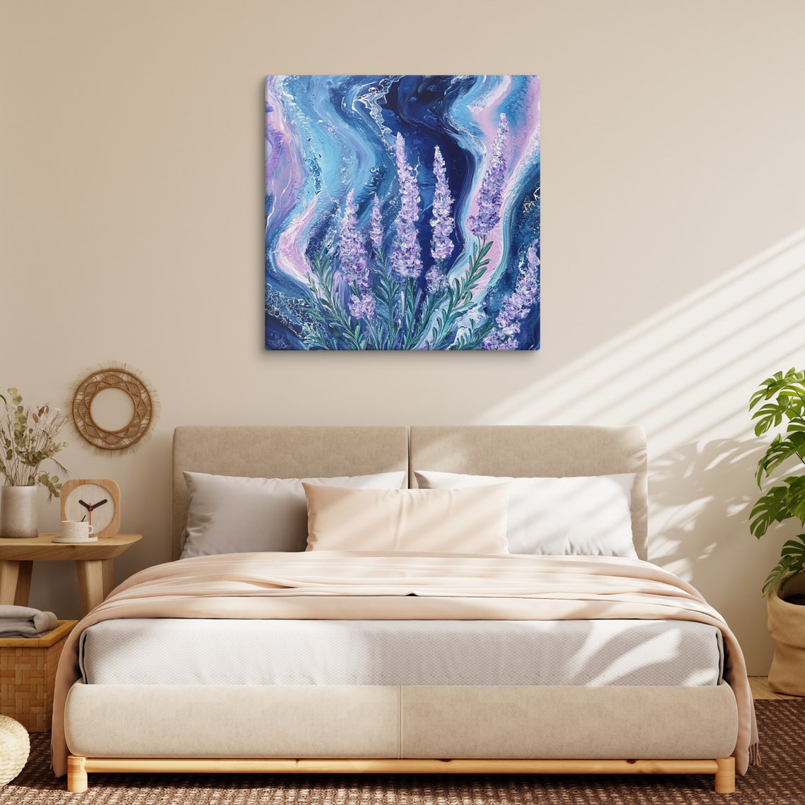Purple Lavender Stalks Blue Abstract Swirl Oil Painting Poster - Image 5