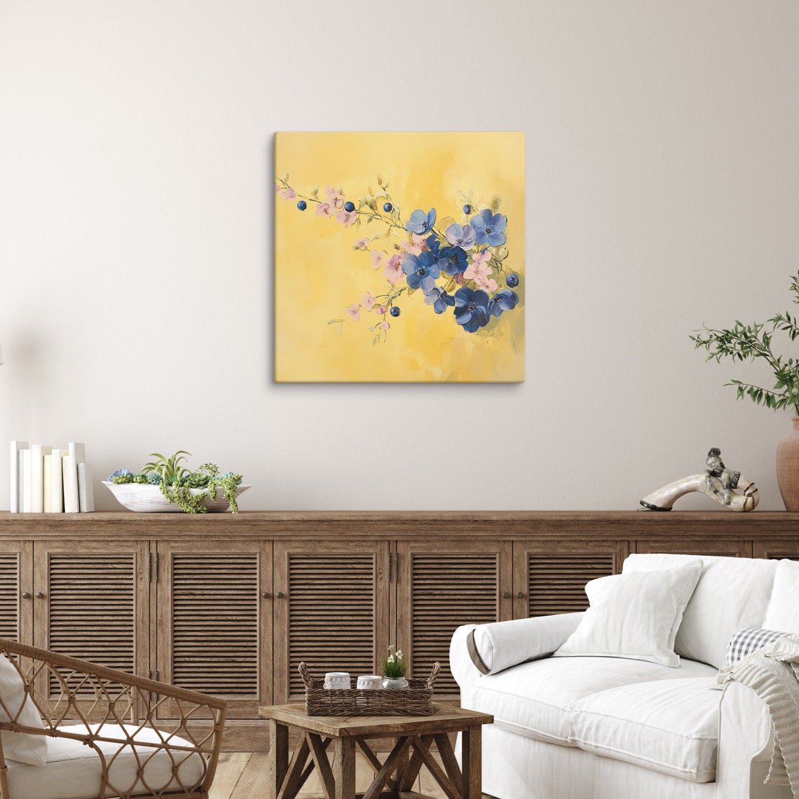 Blueberry Blue Blossom Golden Yellow Background Floral Poster - Image 4