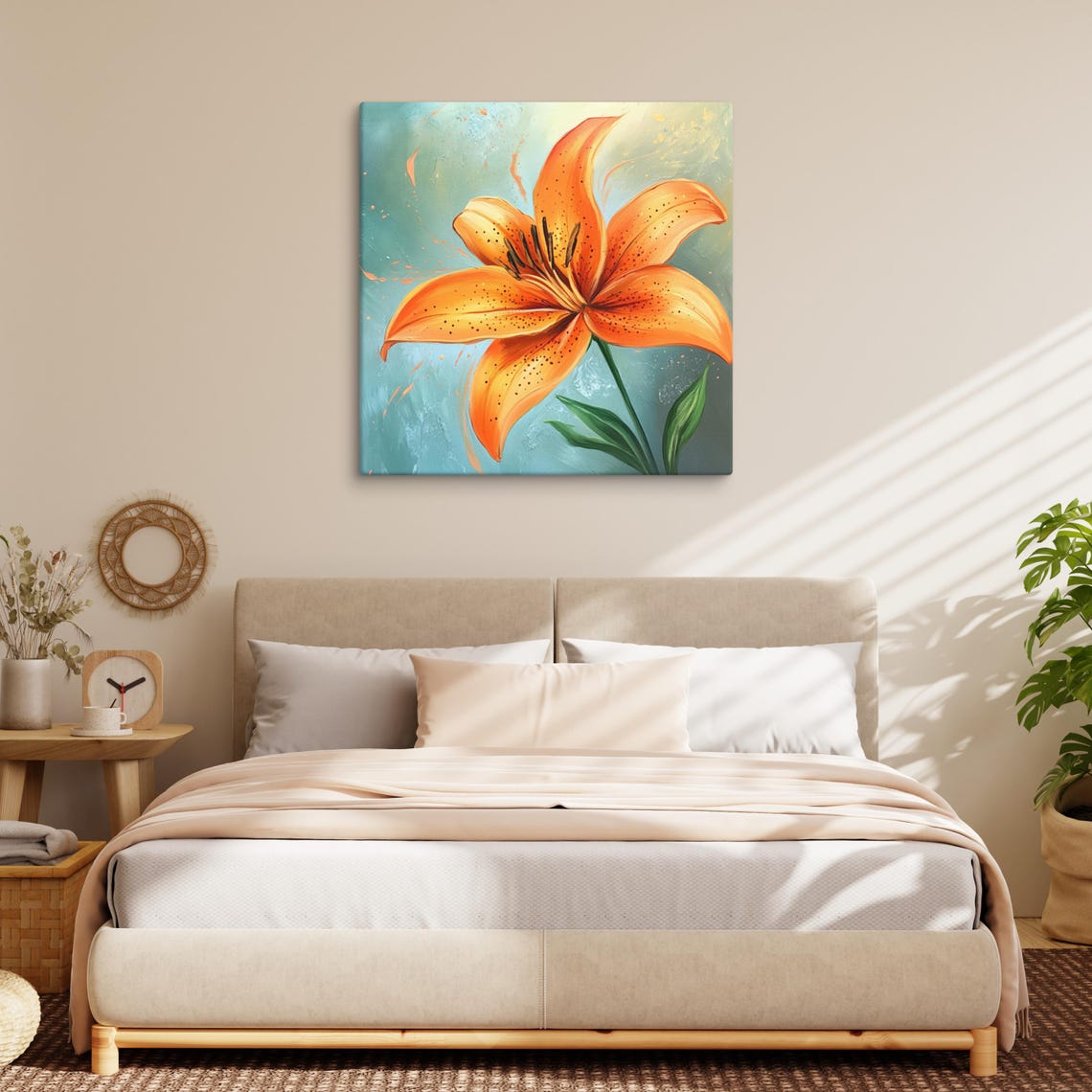 Orange Spotted Lily Bold Bright Bloom Teal Background Floral Print - Image 3