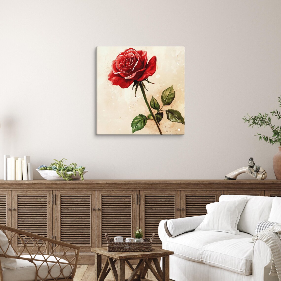 Single Red Rose Watercolor Classic Romantic Rose Bloom Poster - Image 4