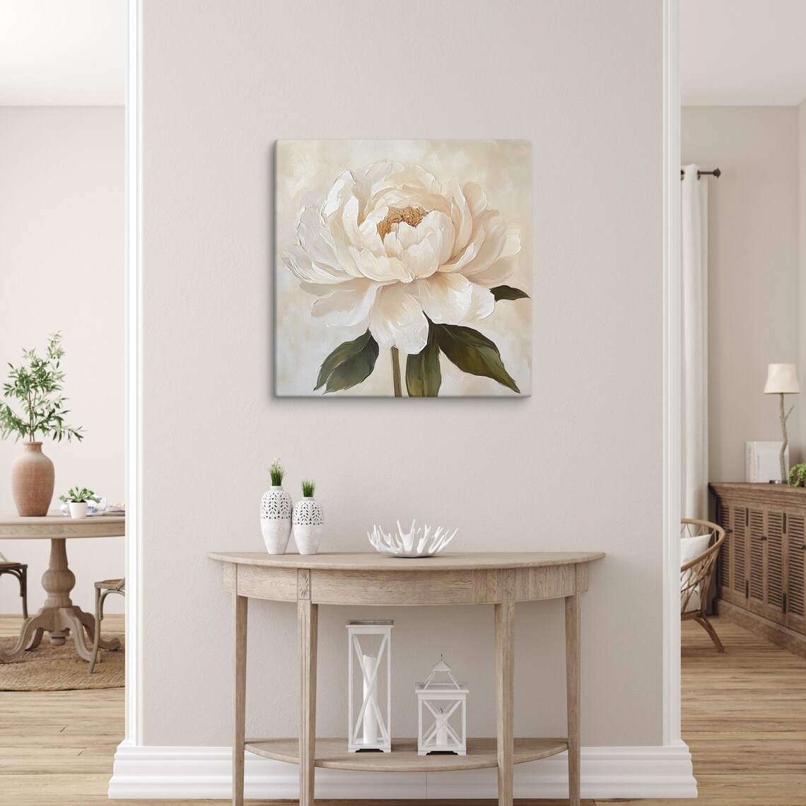 White Peony Bloom Gold Center Cream Impasto Floral Painting Art Poster - Image 5