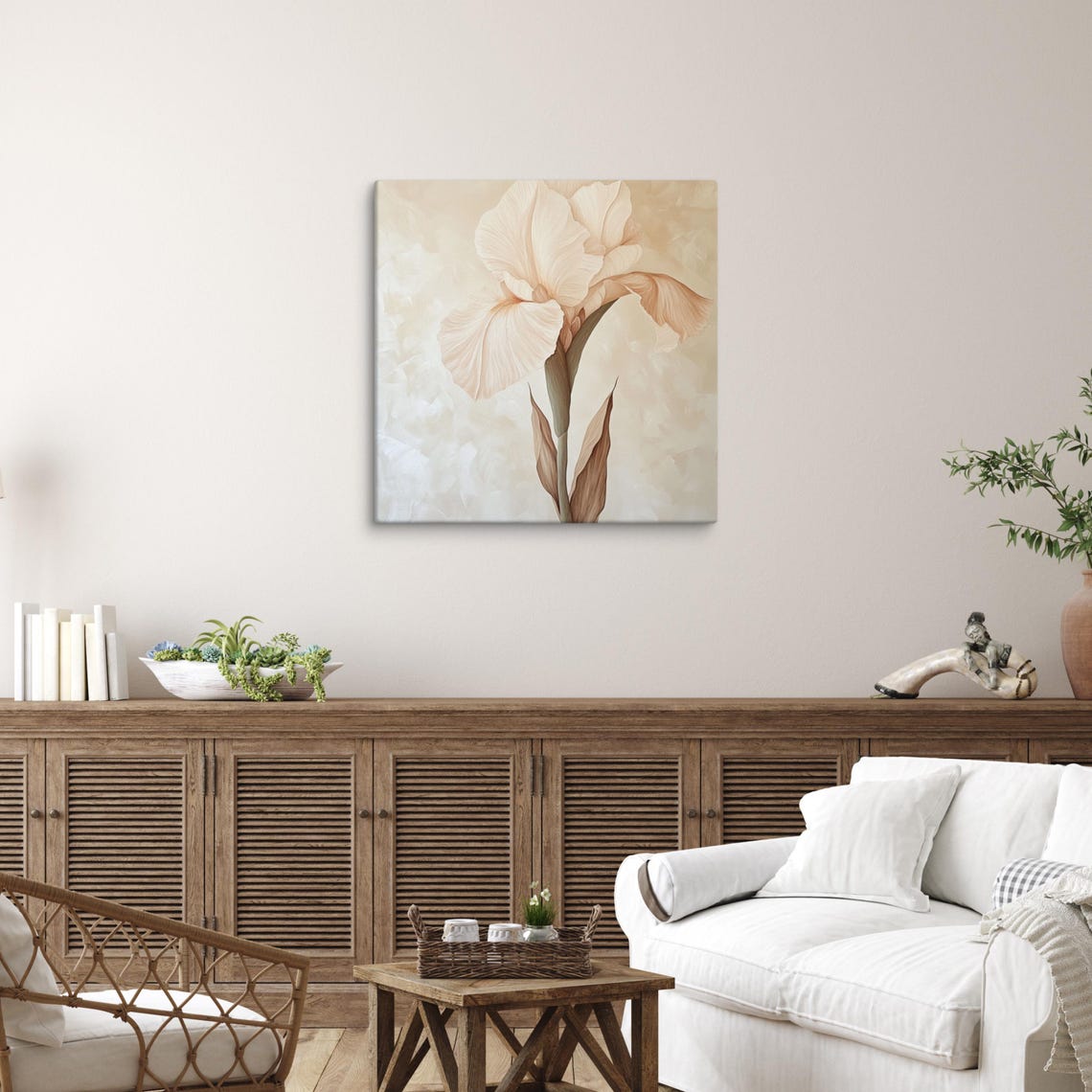 Beige Iris Flower Elegant Petals Cream Botanical Painting Print - Image 3