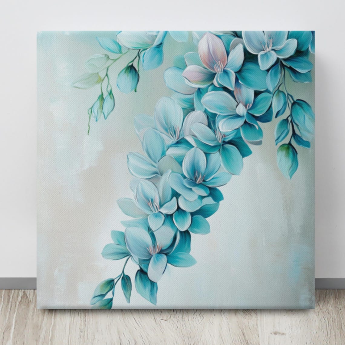 Blue Blossom Cascade Teal Botanical Floral Watercolor Art Poster - Image 4