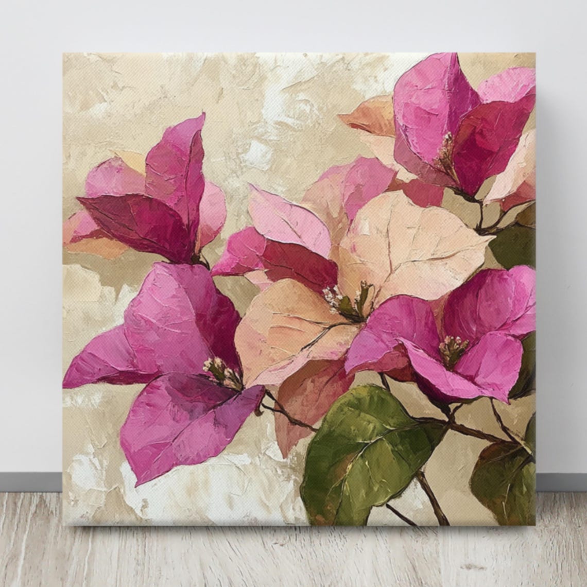 Magenta Bougainvillea Impasto Bloom Cream Background Floral Poster - Image 4