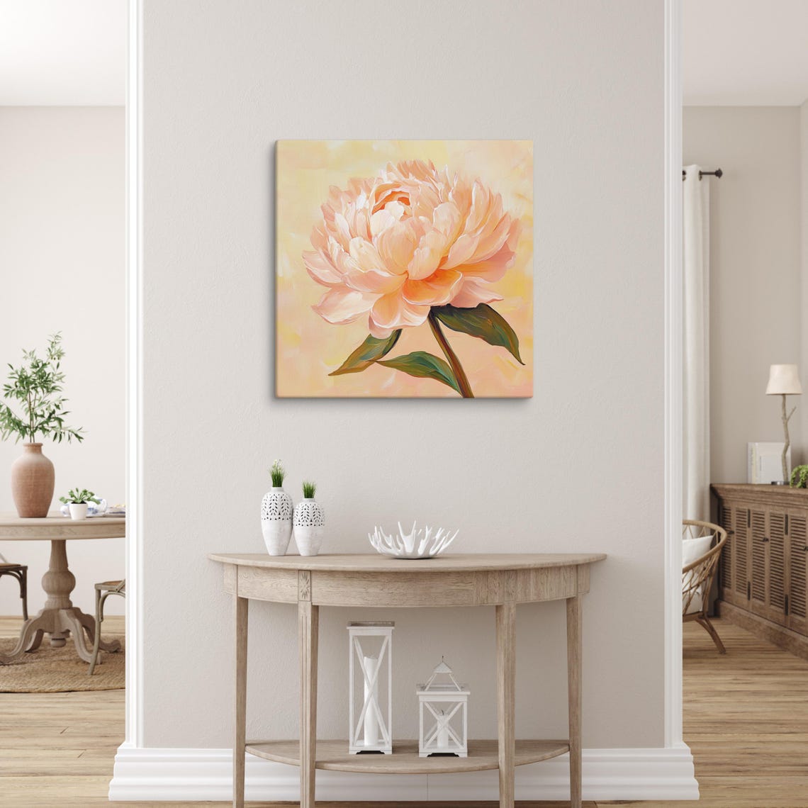 Peach Peony Lush Full Blossom Warm Botanical Floral Art Poster - Image 4