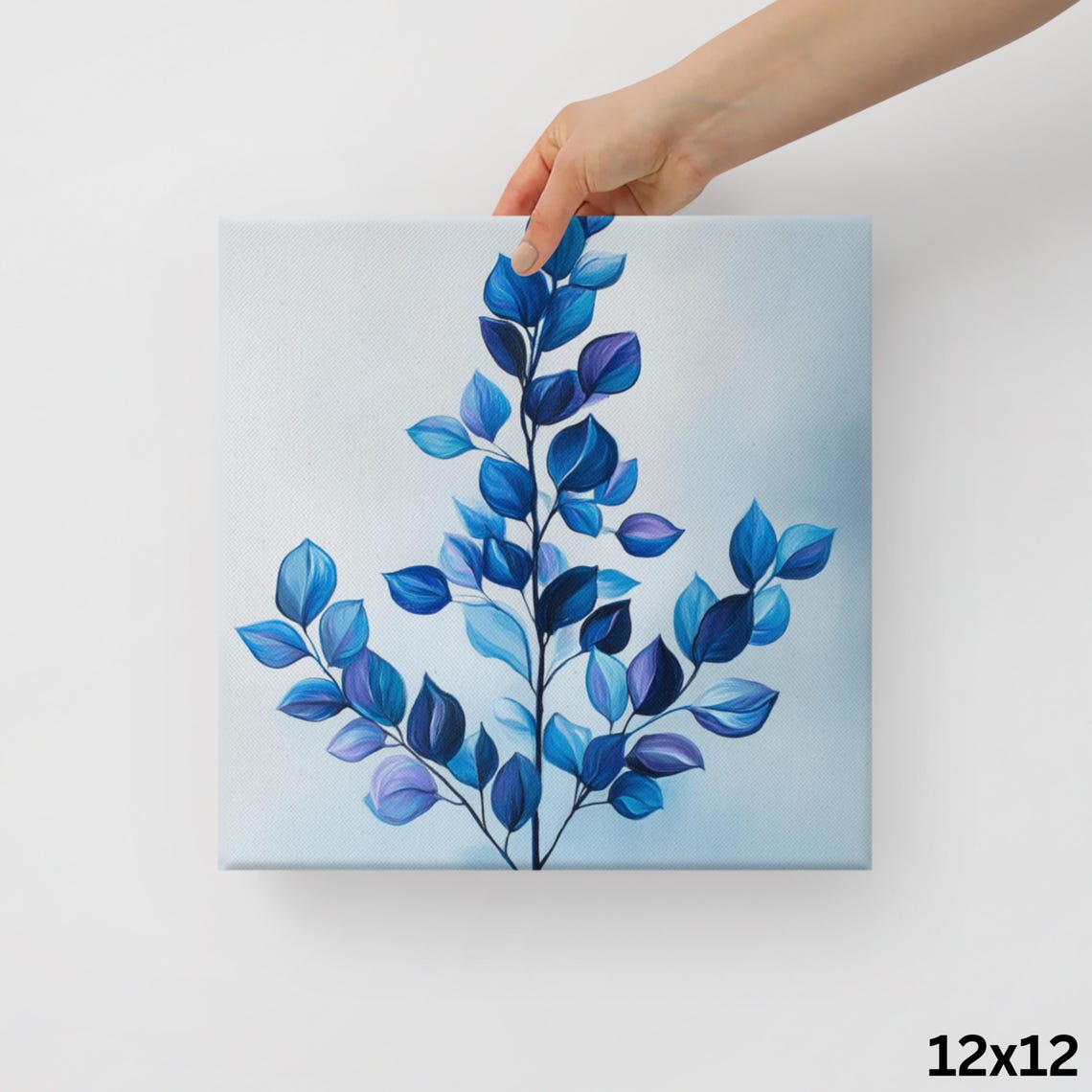 Blue Botanical Leaves Branch Painting on White Background Print - Image 2