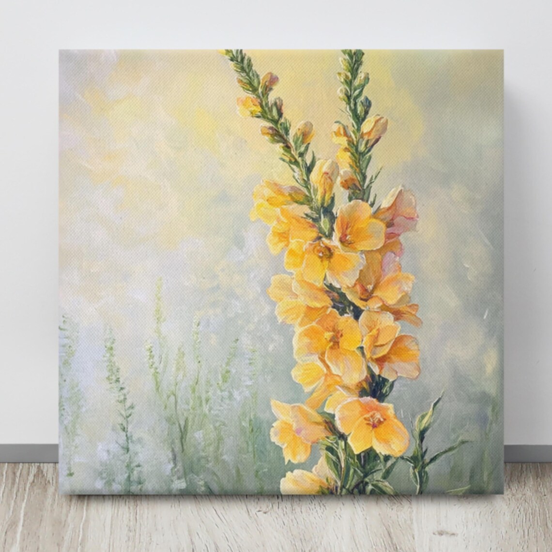 Yellow Snapdragon Flower Spikes Sunny Impressionist Floral Wall Art Print - Image 4