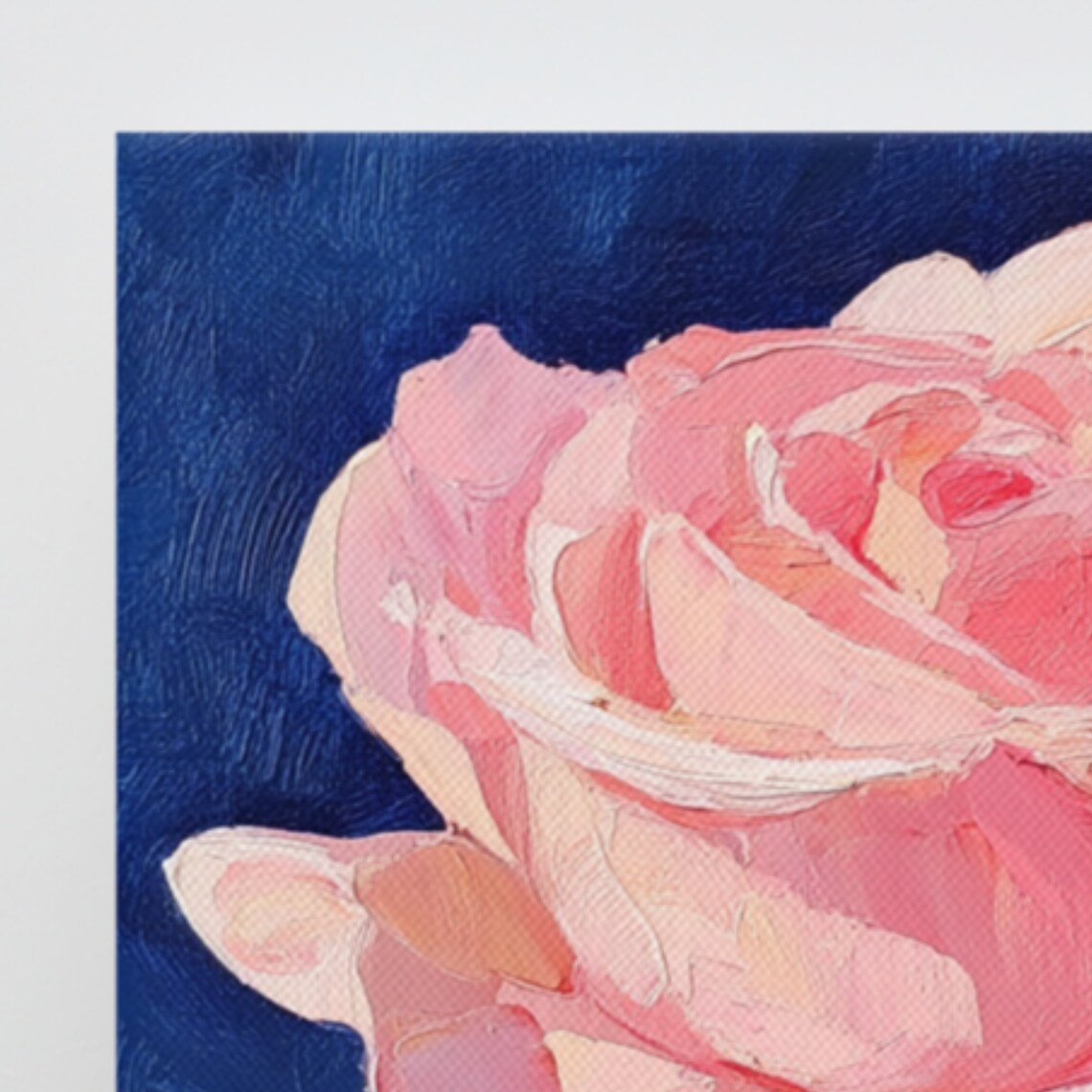 Pink Rose Bloom Impasto Navy Blue Background Painting Art Poster - Image 2