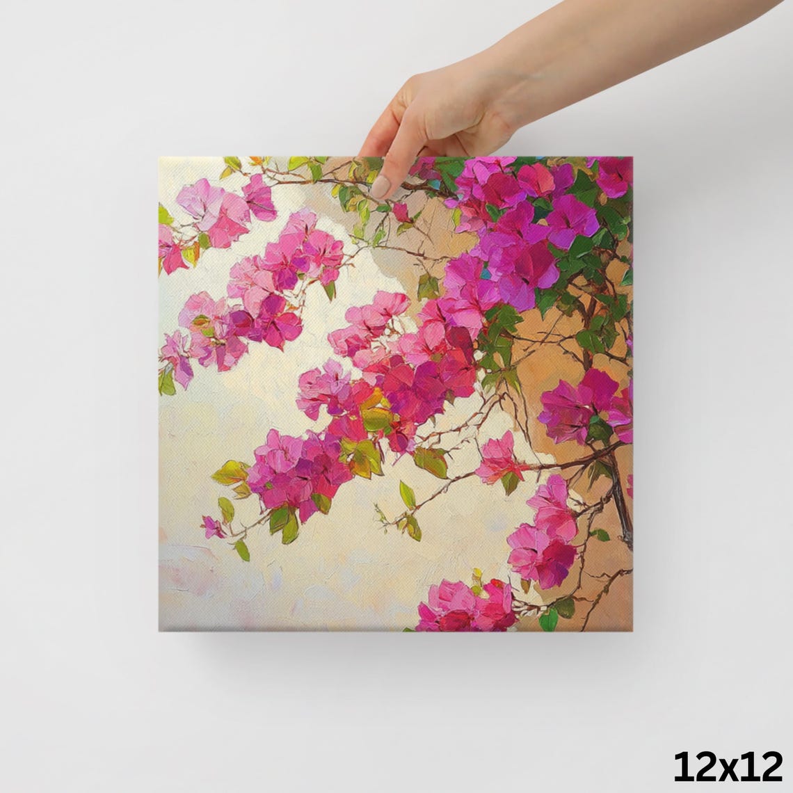 Pink Bougainvillea Blossoms Branch Impressionist Painting Poster - Image 2