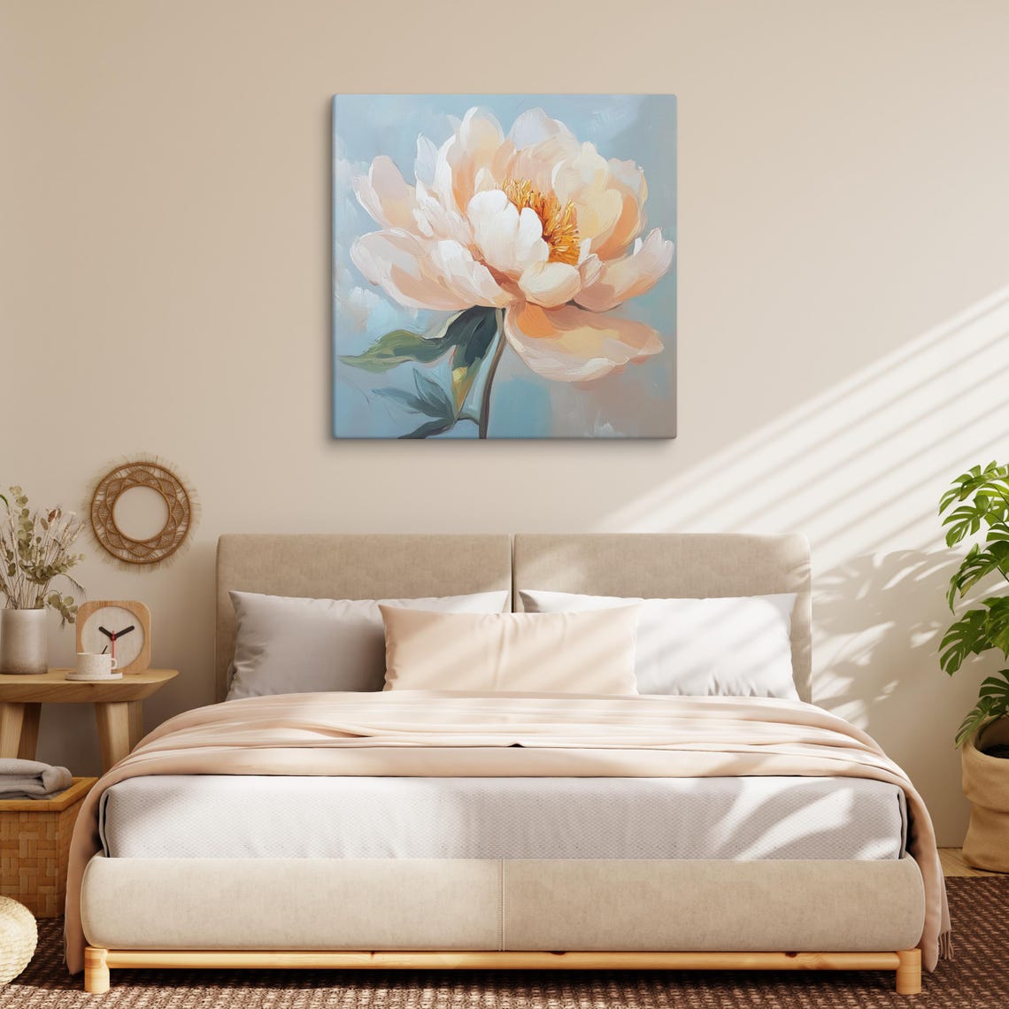 Peach Chinese Aster Bloom Impasto Close-Up Floral Art Poster - Image 3