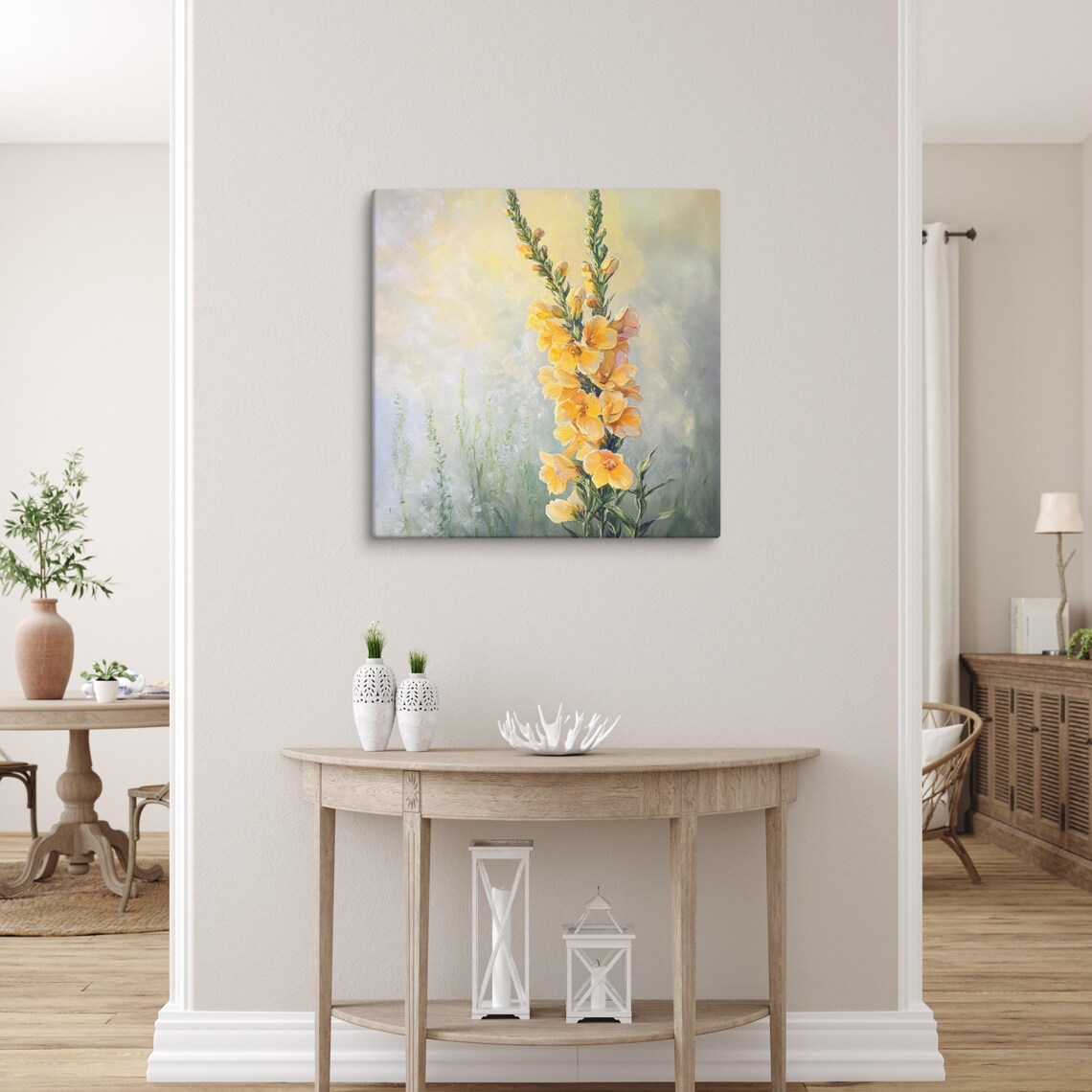 Yellow Snapdragon Flower Spikes Sunny Impressionist Floral Wall Art Print - Image 3