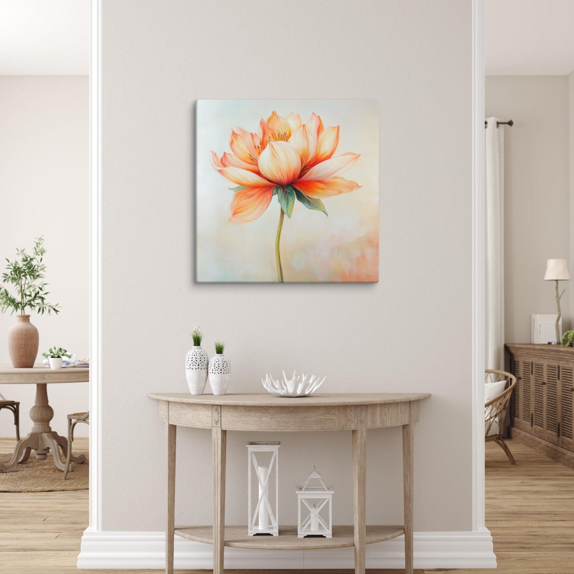 Orange Dahlia Blossom Soft Painterly Floral Art Canvas Poster - Image 4