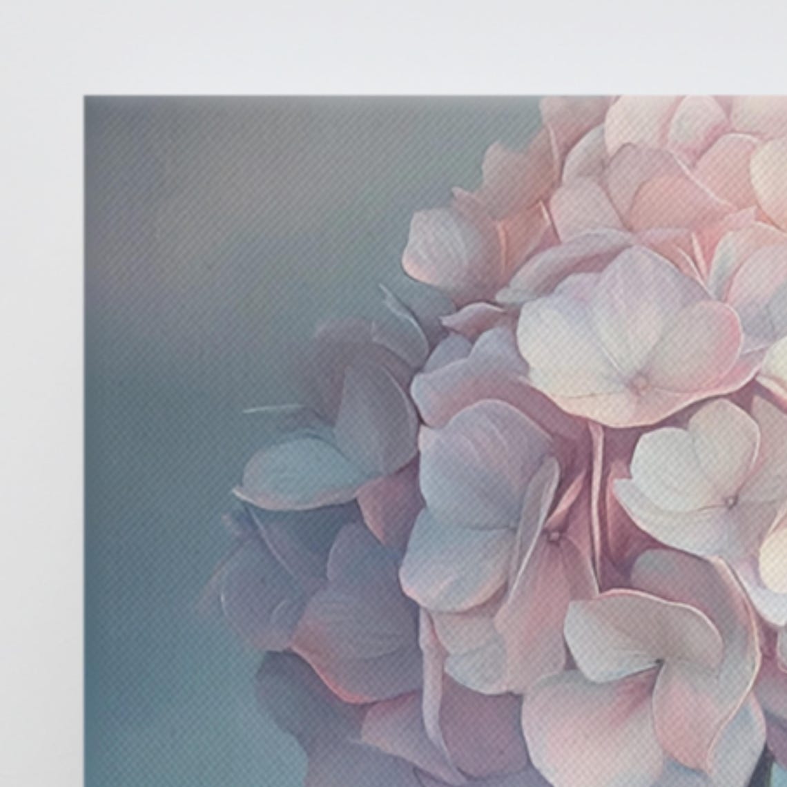 Pink Hydrangea Bloom On Stem Soft Blue Background Print Poster - Image 3