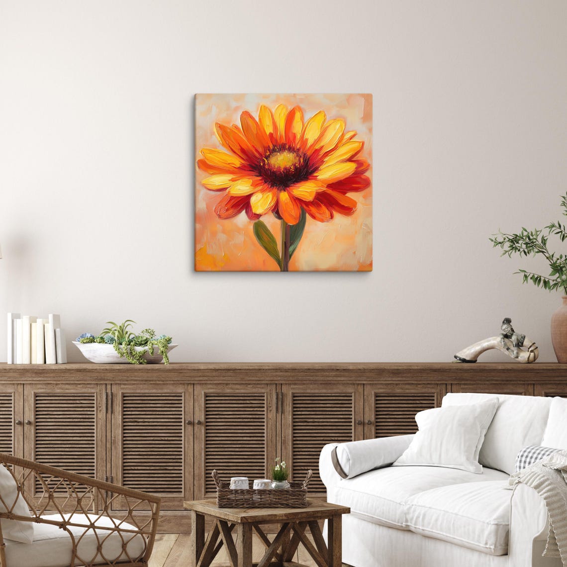 Orange Yellow Gaillardia Impasto Floral Painting Canvas Wall Poster - Image 5