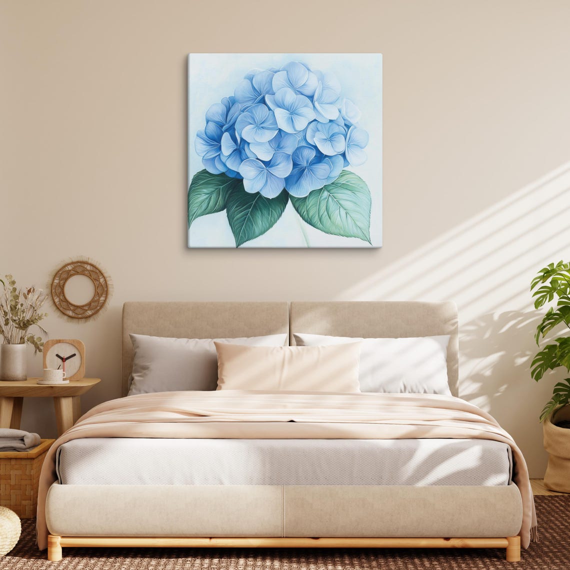 Blue Hydrangea Cluster Lush Full Blooms Floral Painting Print - Image 2