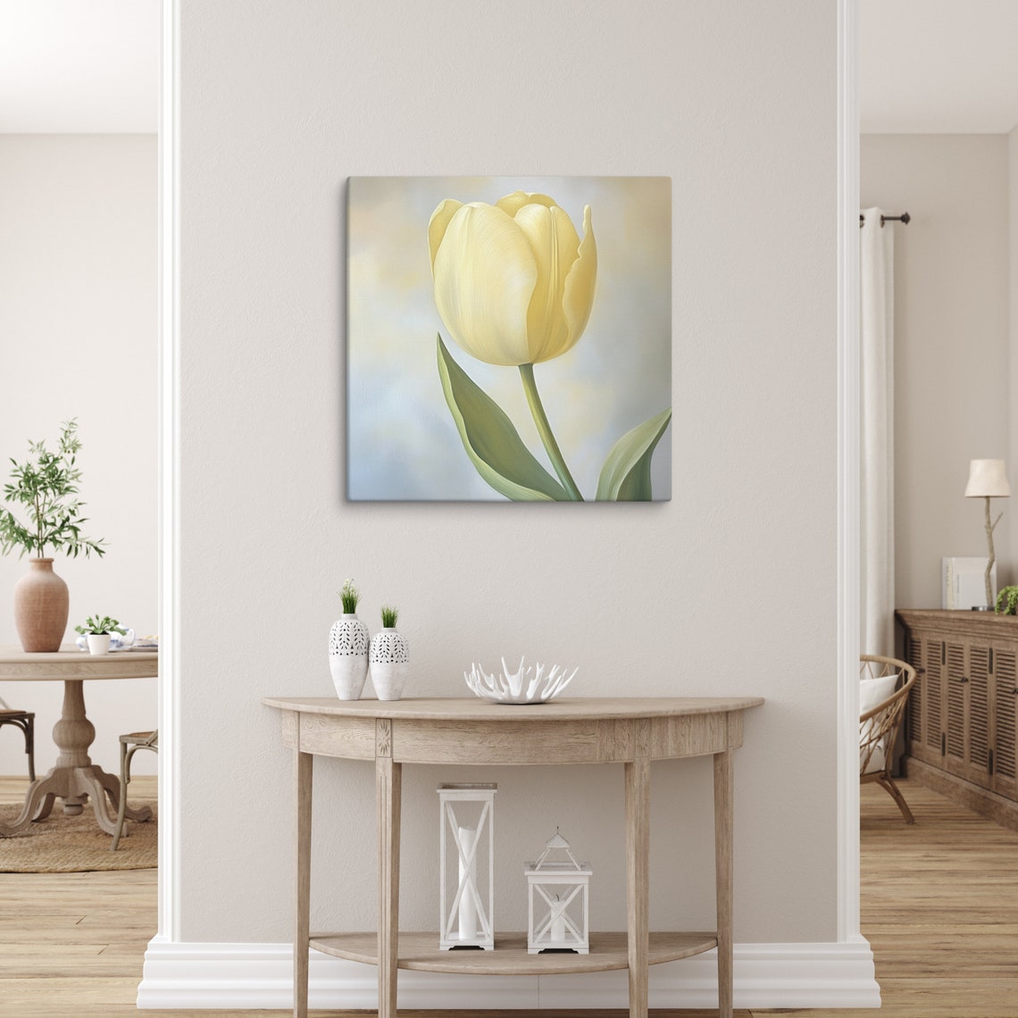 Pale Yellow Tulip Minimalist Soft Pastel Floral Wall Art Poster - Image 5