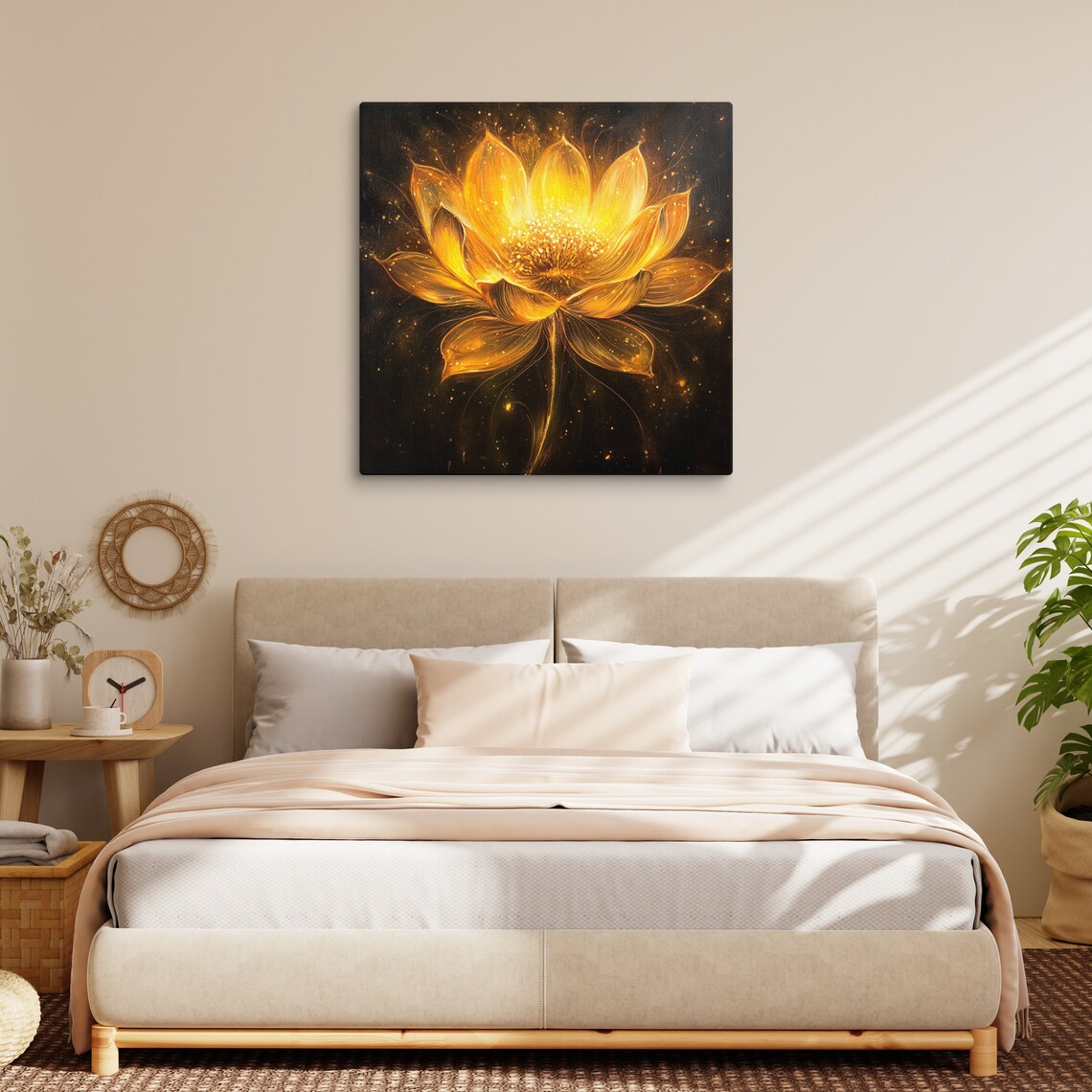 Golden Lotus Glowing Black Background Luminous Fantasy Flower Poster - Image 5