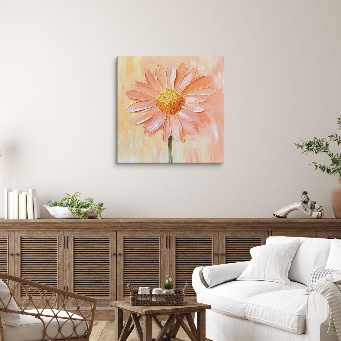 Peach Daisy Impasto Textured Petals Botanical Floral Art Poster - Image 3