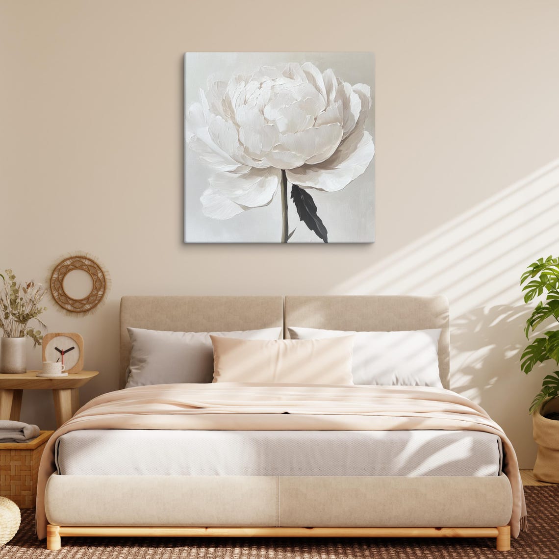White Peony Impasto Textured Large Bloom Botanical Floral Art Poster - Image 2