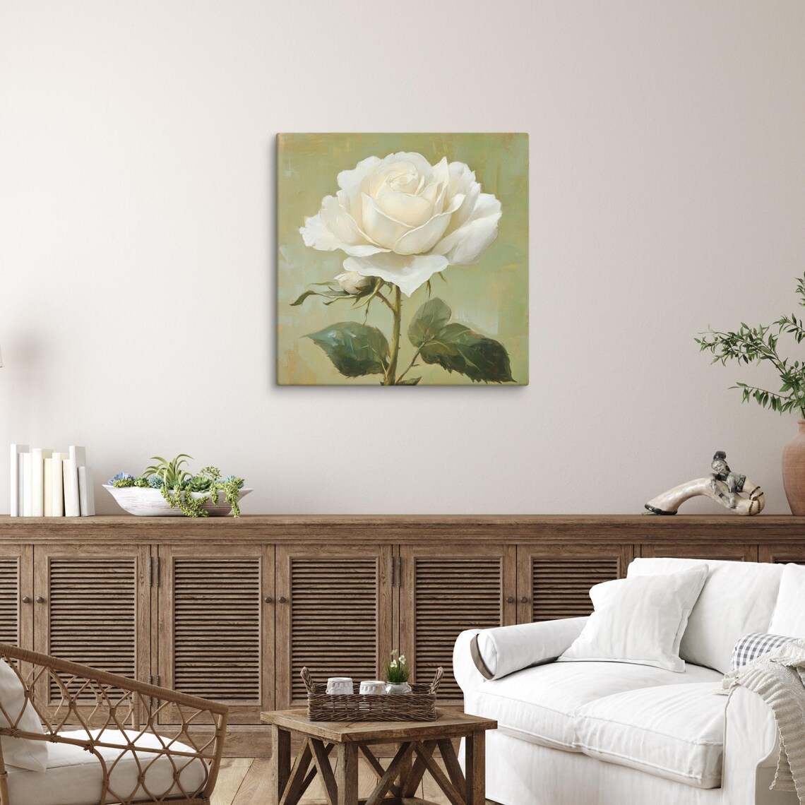 White Rose Print Painting Print Flower Art Rose Painting Print Living Room Art Green Wall Art White Aesthetic Home Decor - Image 5