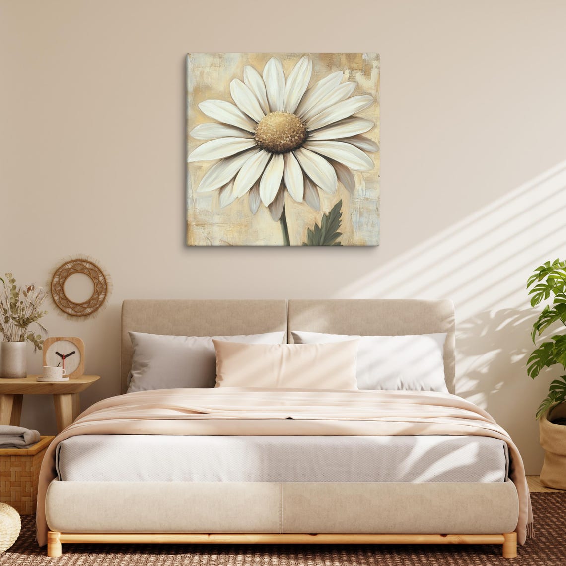White Daisy Flower Close Up Textured Center Painting Print Poster - Image 2