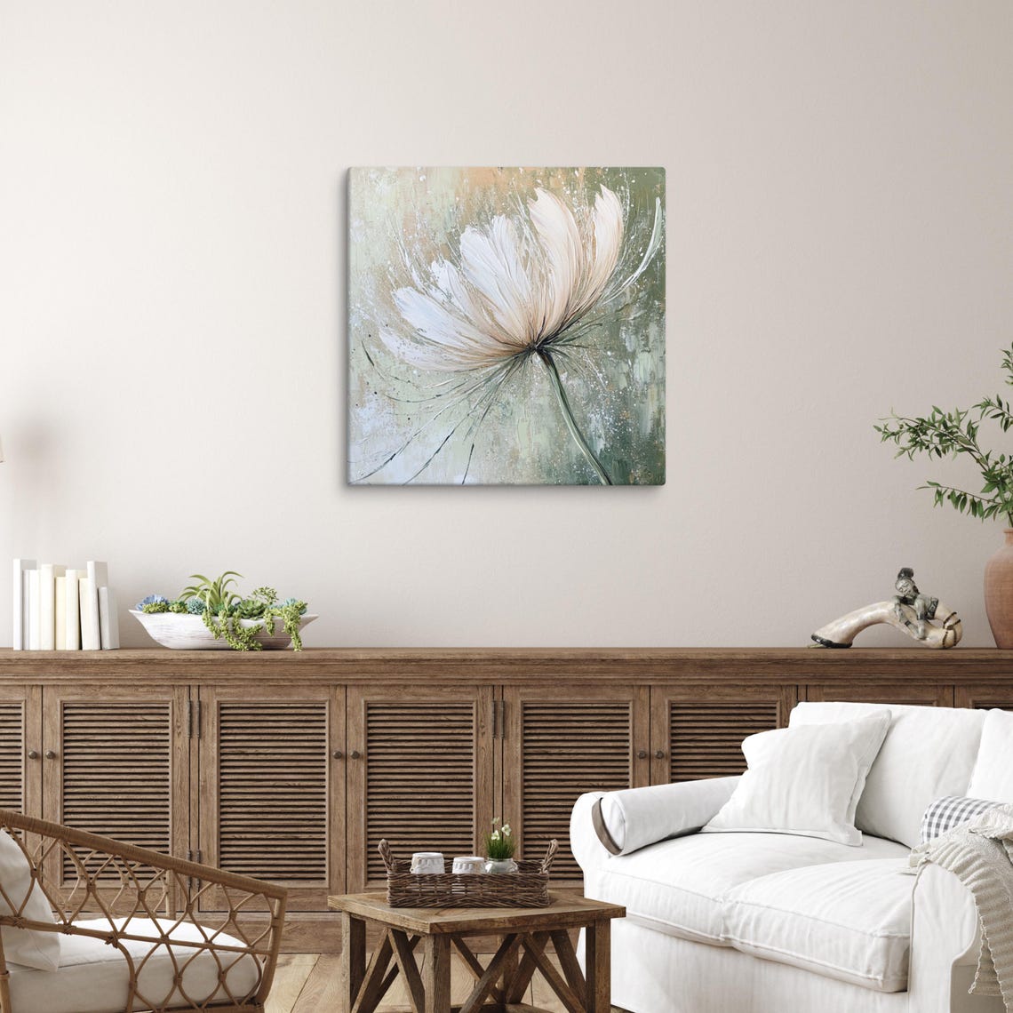 White Apache Plume Abstract Flower Sage Green Floral Art Poster - Image 3