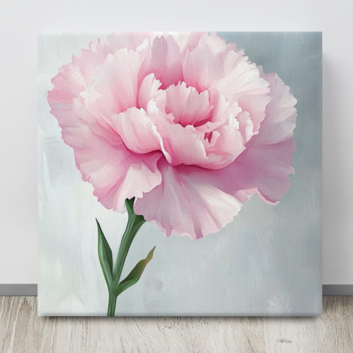 Pink Carnation Bloom Soft Gray Background Painting Art Poster - Image 4