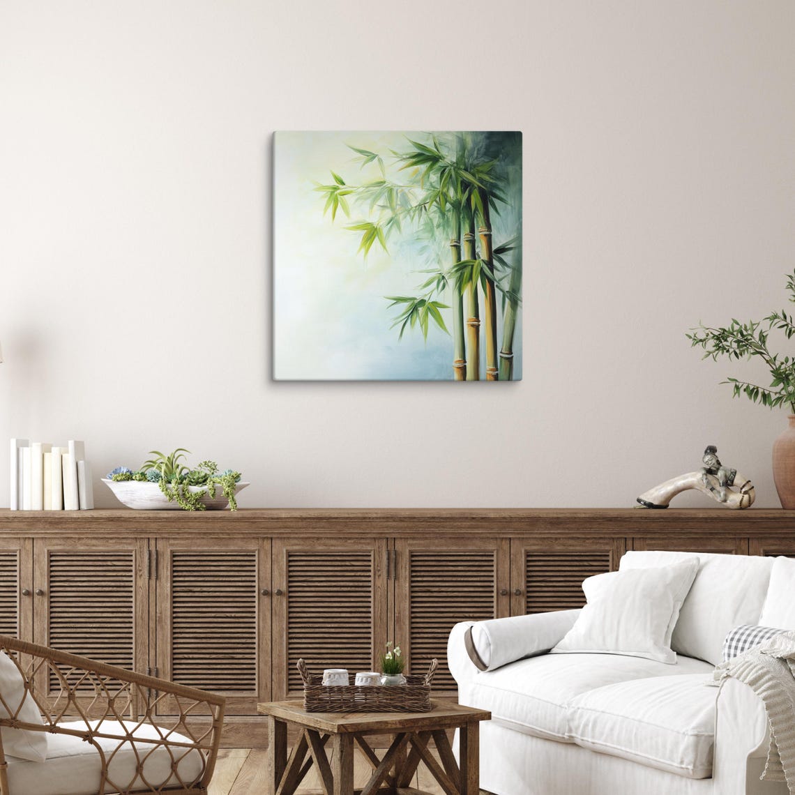 Green Bamboo Stalks Soft Mist Botanical Plant Wall Art Poster - Image 3