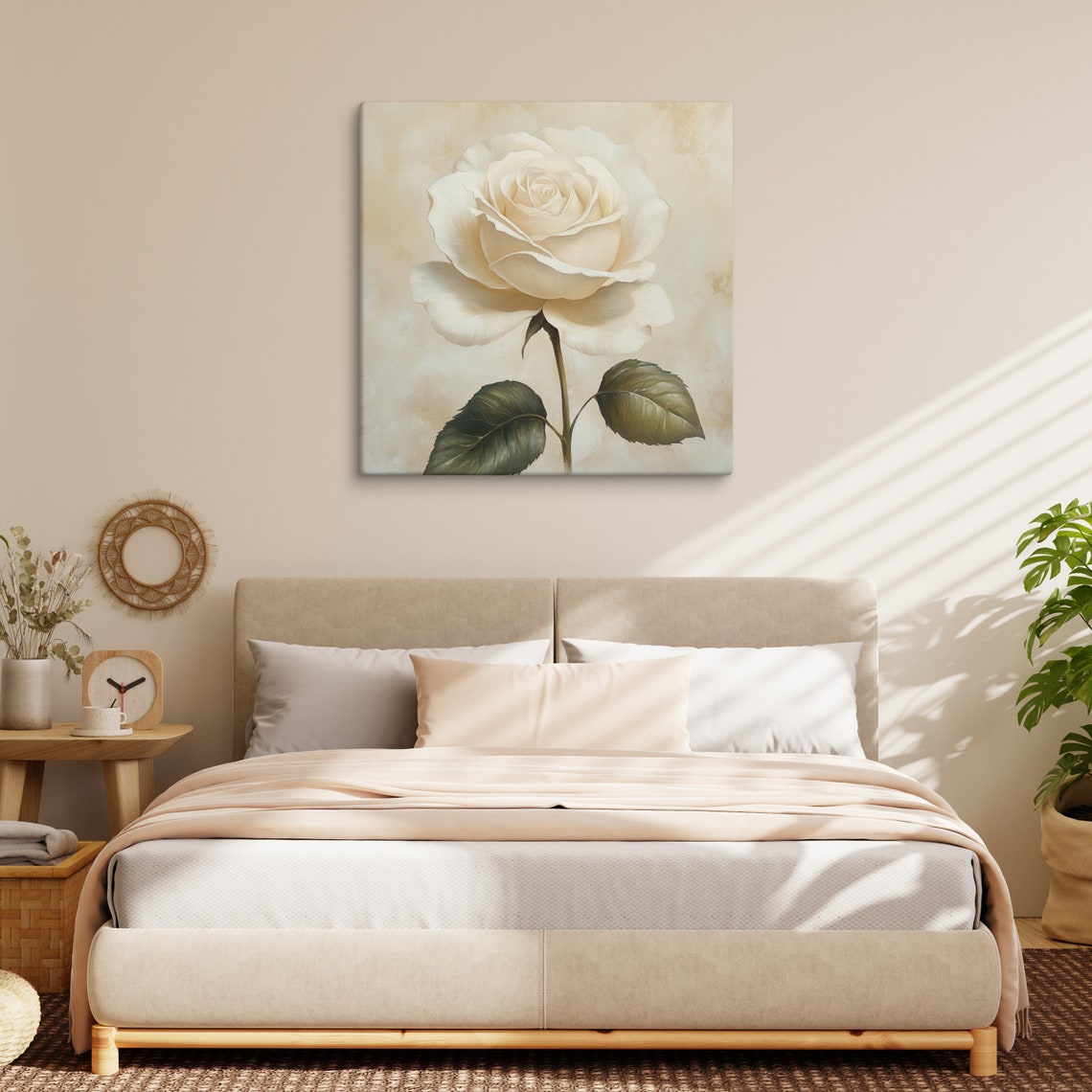 White Rose Bloom Close Up Cream Petals Painting Print Poster - Image 4