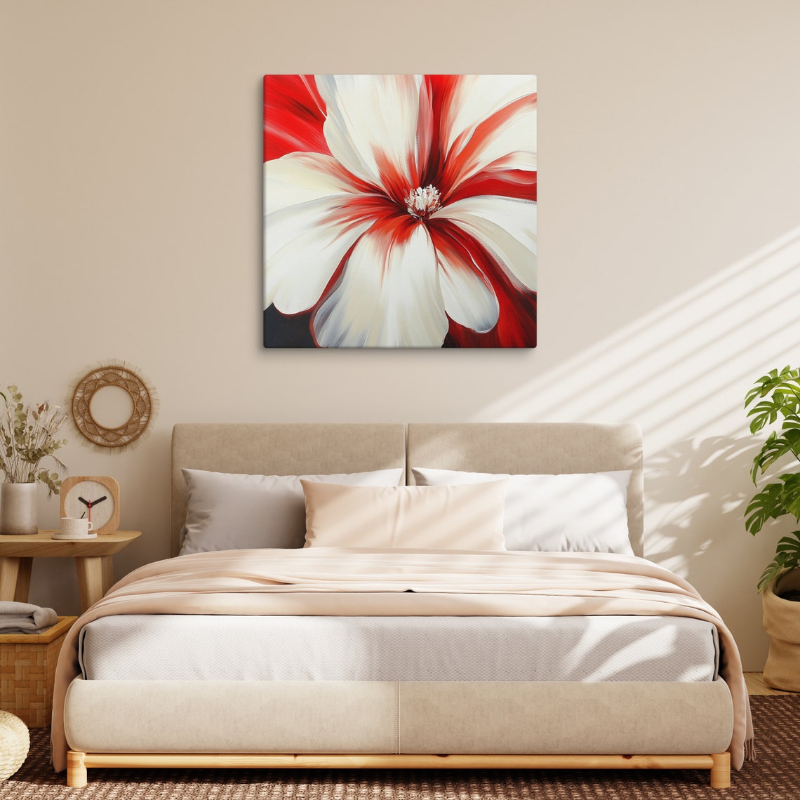 Red White Flower Close Up Bold Abstract Floral Painting Poster - Image 2