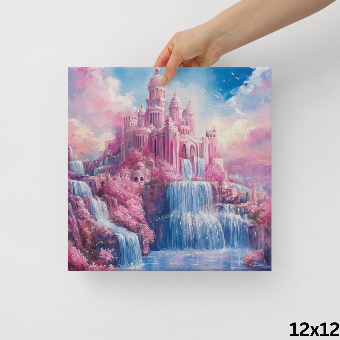 Pink Fairy Tale Castle Waterfalls Cherry Blossom Magic Palace Wall Art - Image 3