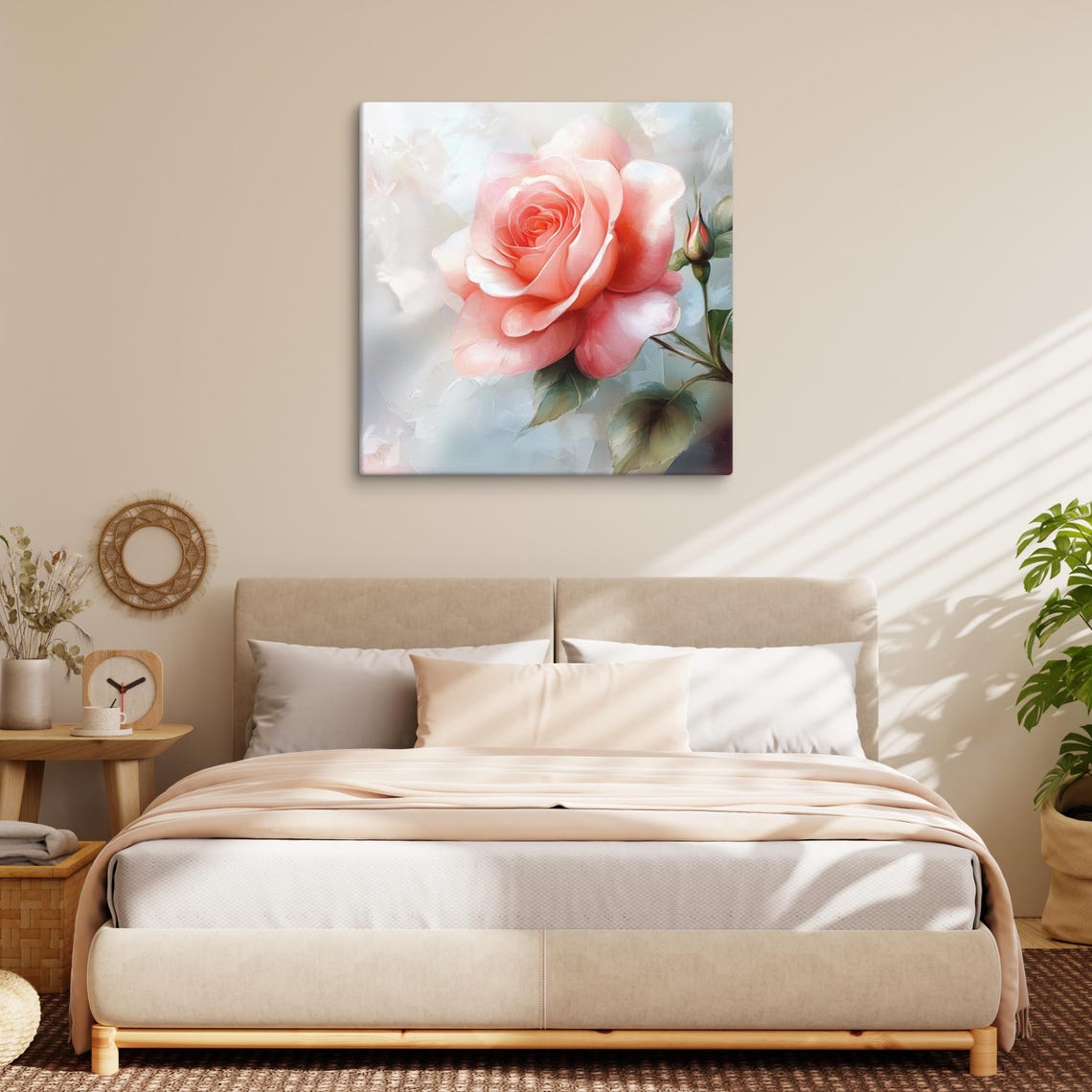 Blush Pink Rose With Bud Soft Romantic Floral Painting Poster - Image 2