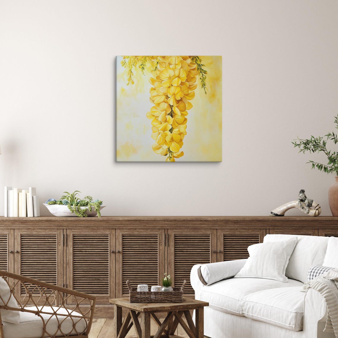 Yellow Laburnum Cascading Golden Chain Tree Blossom Painting Print - Image 5