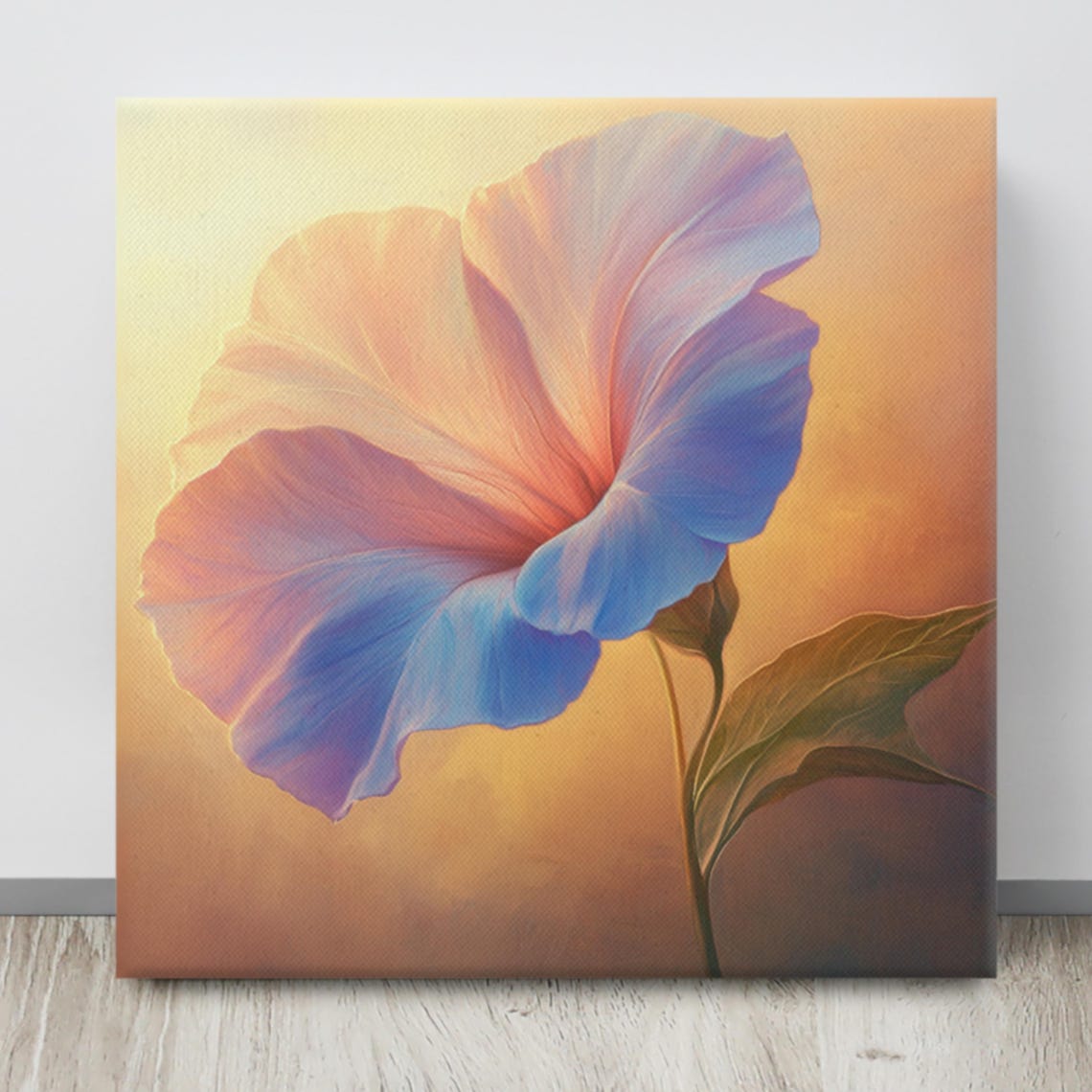 Morning Glory Bloom In Soft Peach Blue Golden Sunrise Poster - Image 4