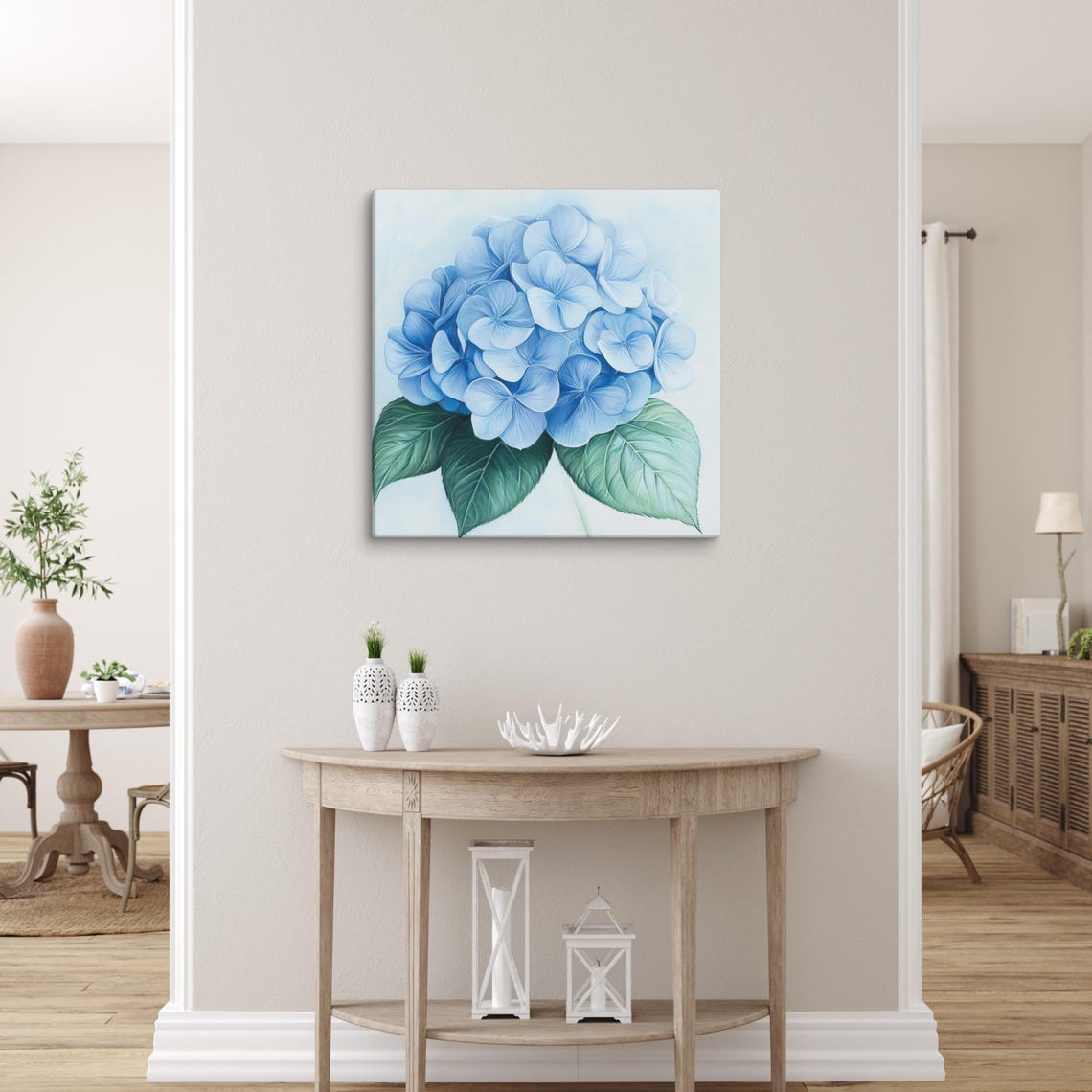 Blue Hydrangea Cluster Lush Full Blooms Floral Painting Print - Image 5