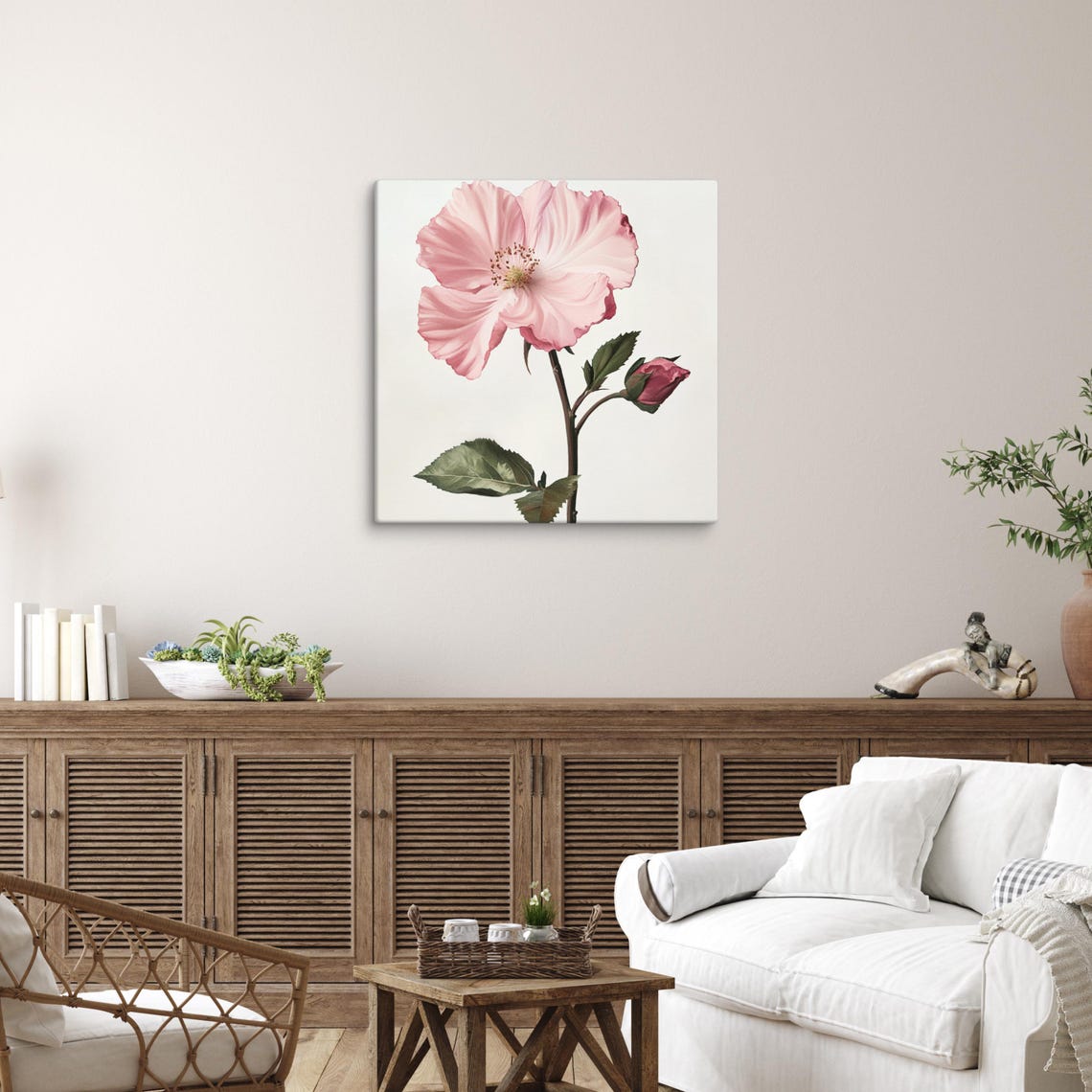 Pink Rose of Sharon Bloom and Bud Vintage Botanical Art Poster - Image 4