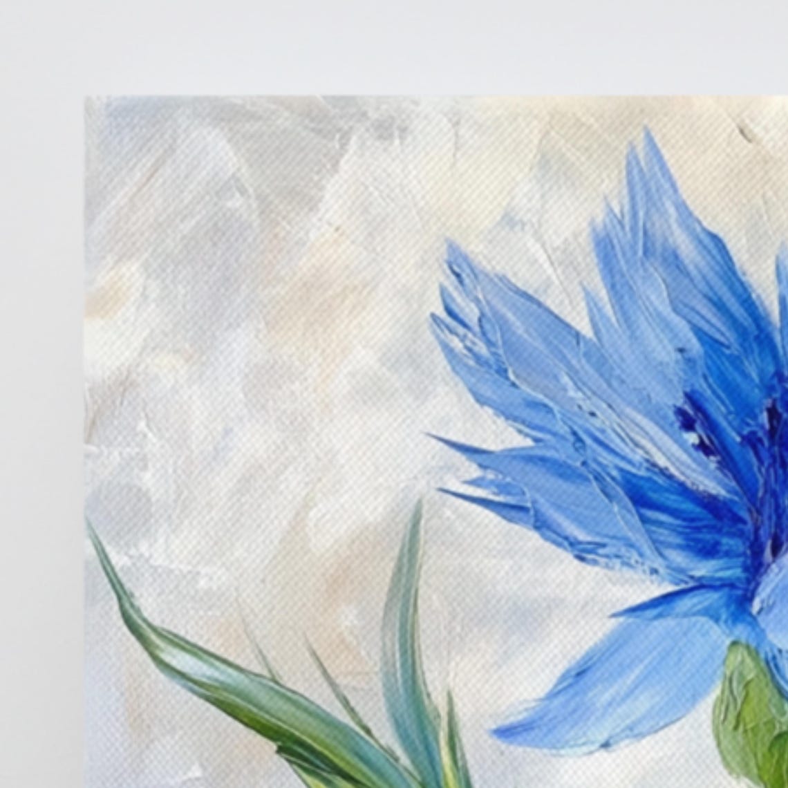 Blue Cornflower Bloom Single Flower Oil Painting Print Poster - Image 3