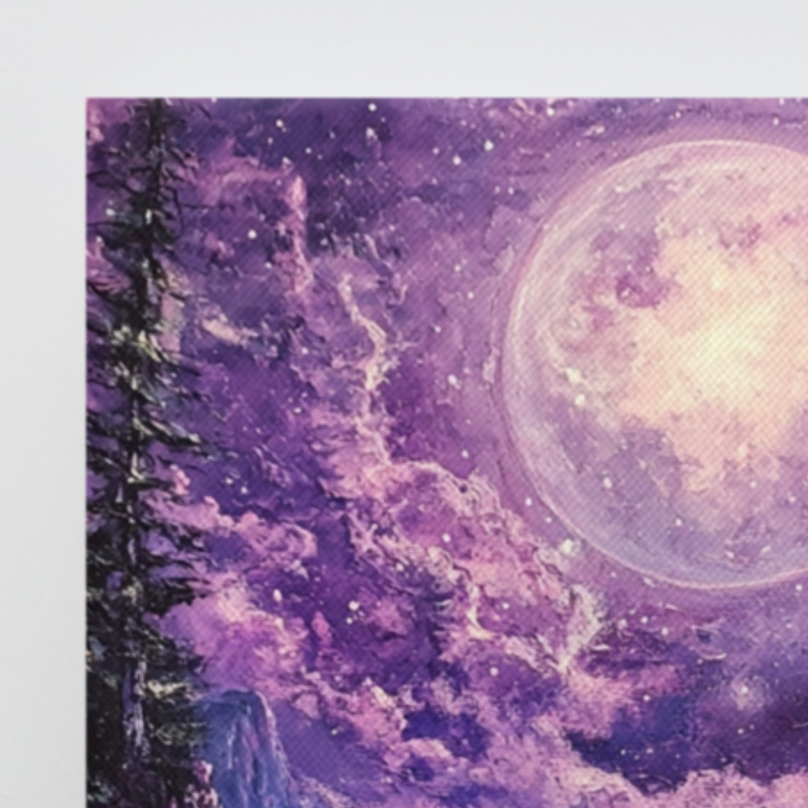 Purple Full Moon Over Mountain Lake Starry Night Sky Canvas Wall Art - Image 4