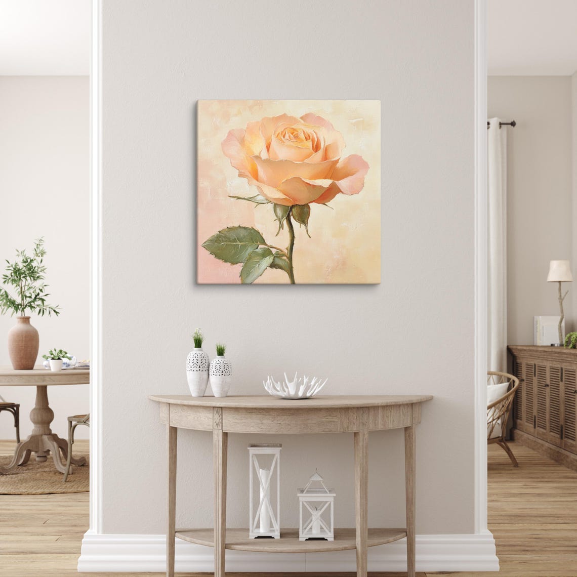 Peach Rose Single Bloom Warm Beige Botanical Floral Art Poster - Image 5