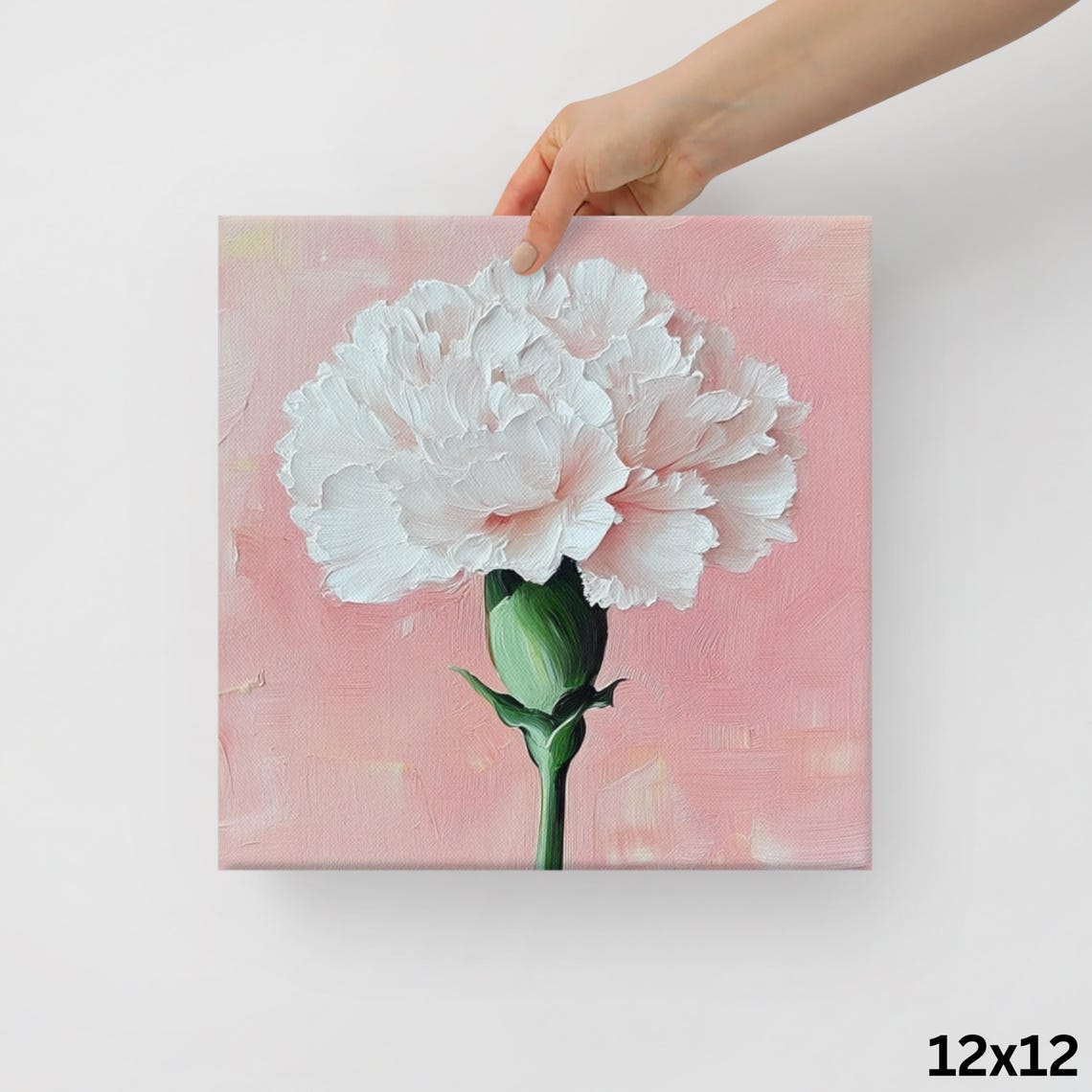 Blush Pink Carnation Single Bloom Impasto Oil Painting Poster - Image 2