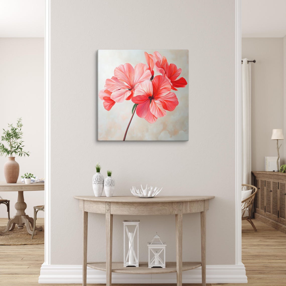 Coral Pink Geranium Blossoms Cluster Soft Botanical Wall Poster - Image 5