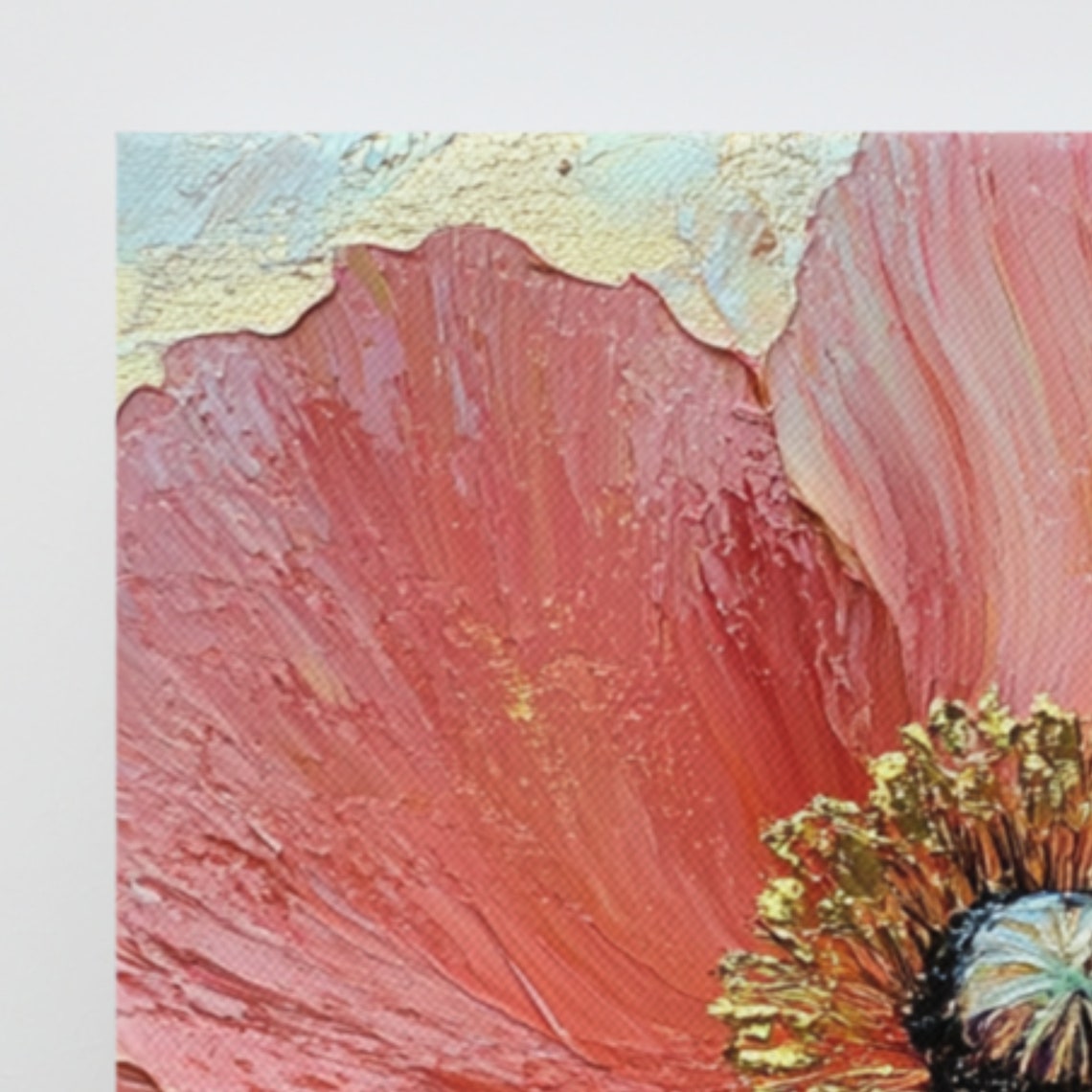 Pink Poppy Golden Stamens Impasto Textured Floral Art Poster - Image 3