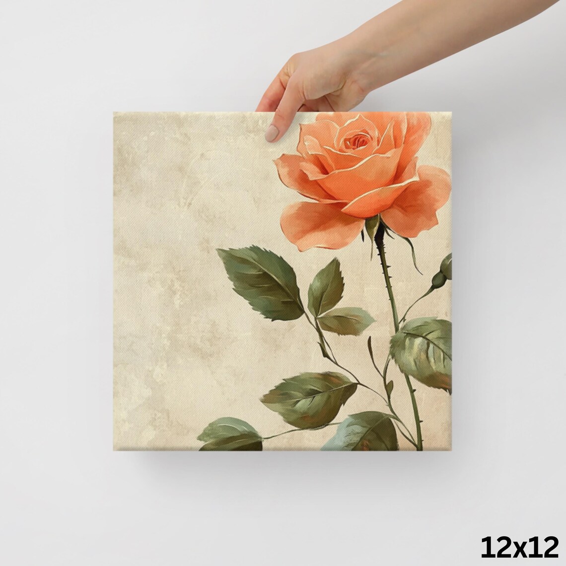 Coral Orange Rose Vintage Beige Botanical Painting Art Poster - Image 2