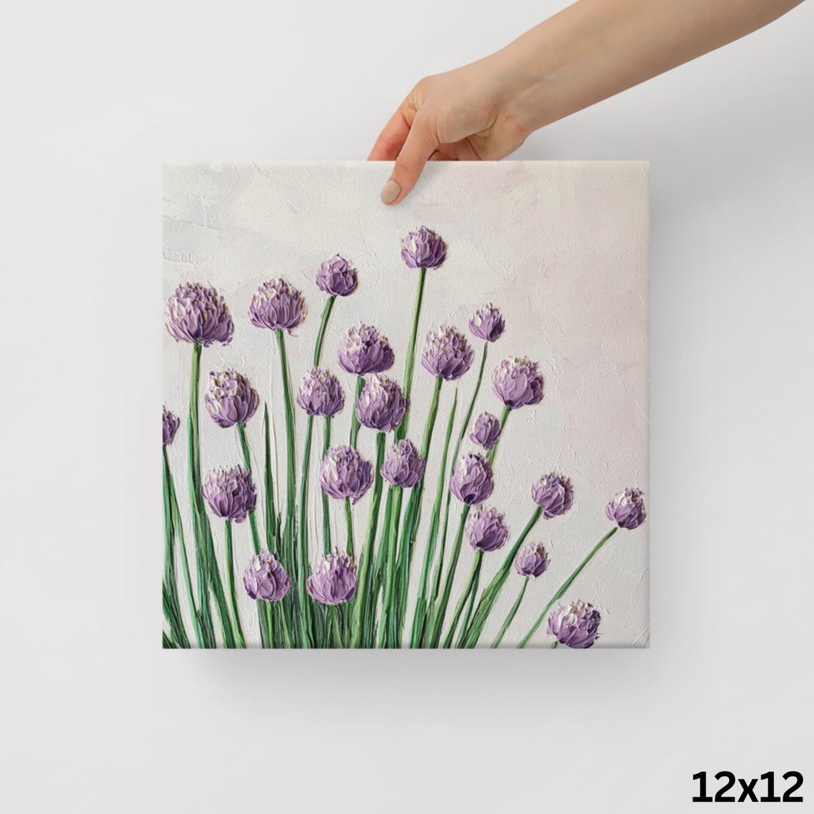 Purple Chive Blossoms Tall Stems Impasto Botanical Art Poster - Image 2