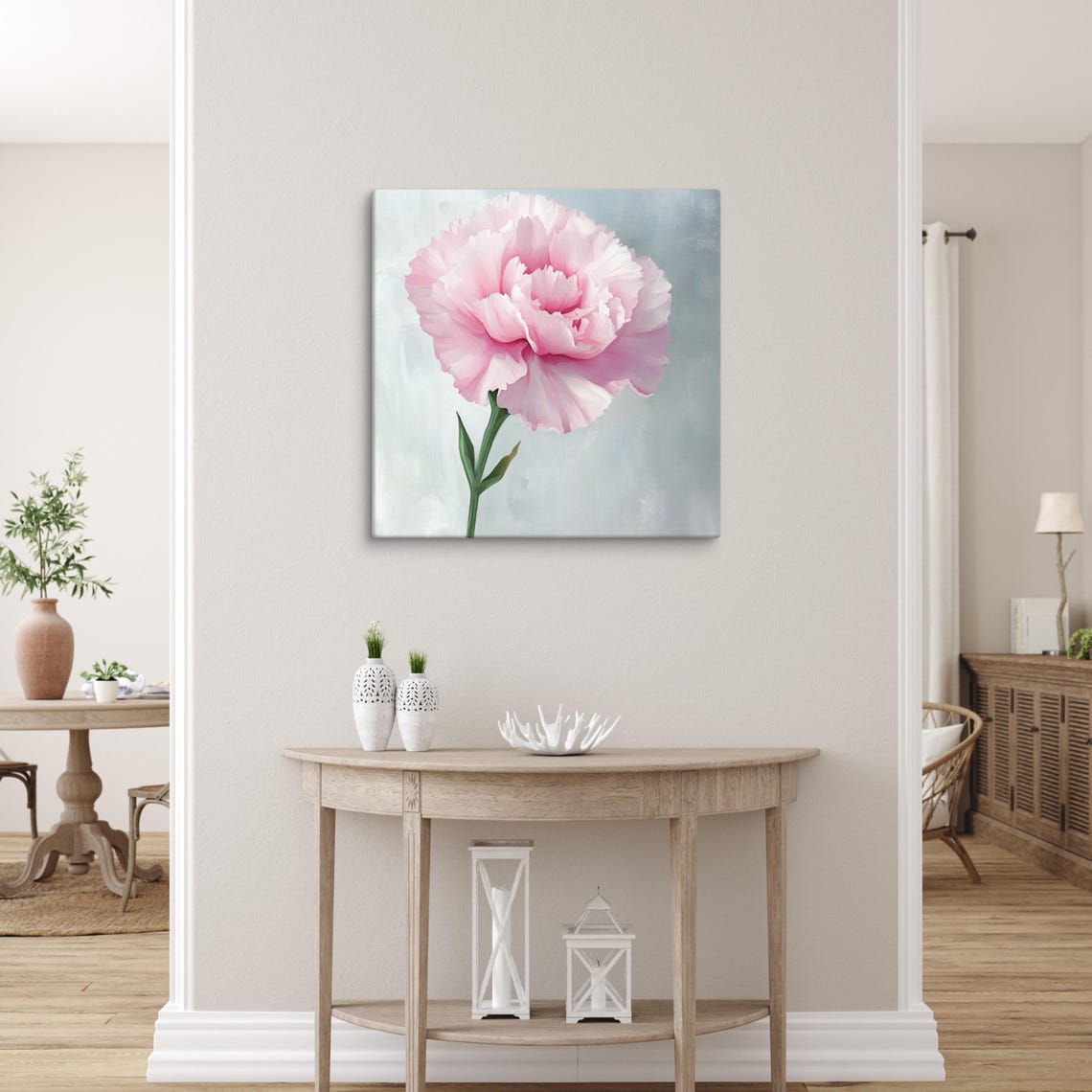 Pink Carnation Bloom Soft Gray Background Painting Art Poster - Image 5