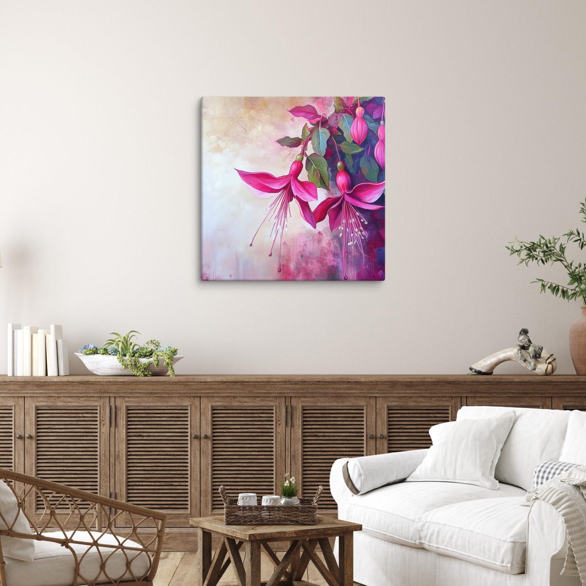 Magenta Fuchsia Blossoms Hanging Watercolor Floral Art Poster - Image 5