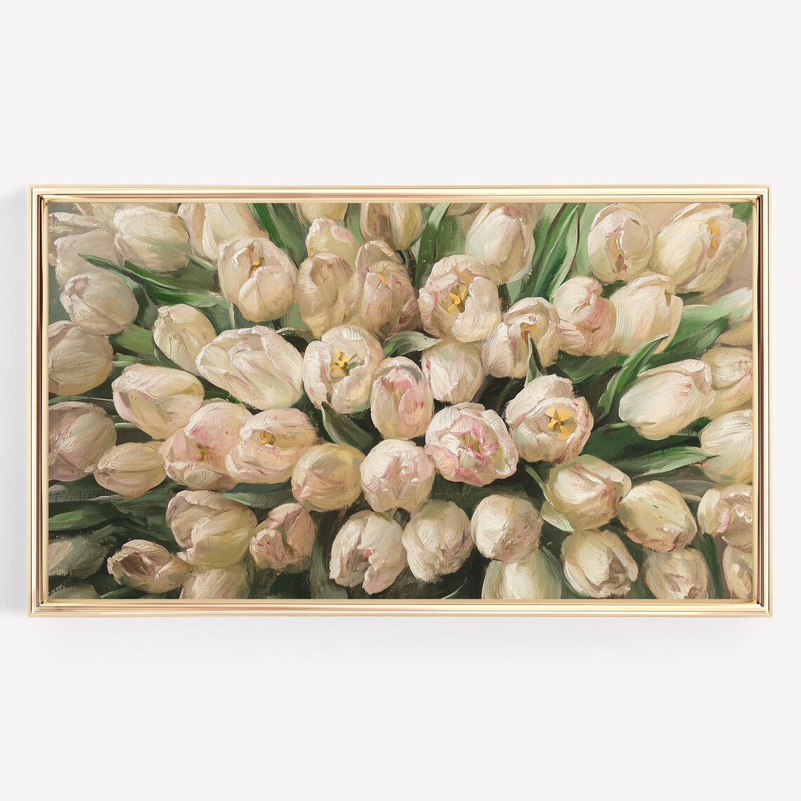 White Tulips Dense Bloom Spring Floral Oil Painting Botanical Wall Art - Image 3