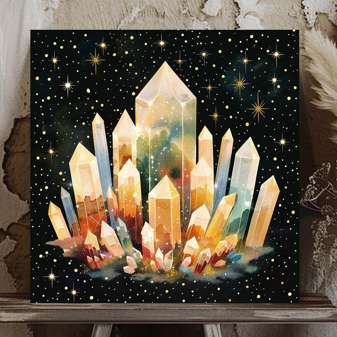 Whimsical Healing Crystal Quartz Cluster With Stars
