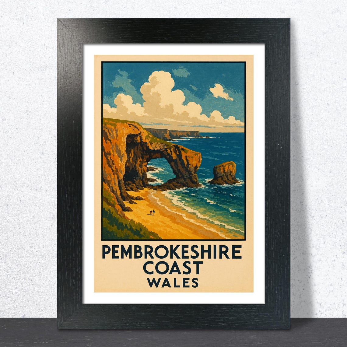 Dramatic Pembrokeshire Coast Wales Sea Arch Vintage Travel Poster