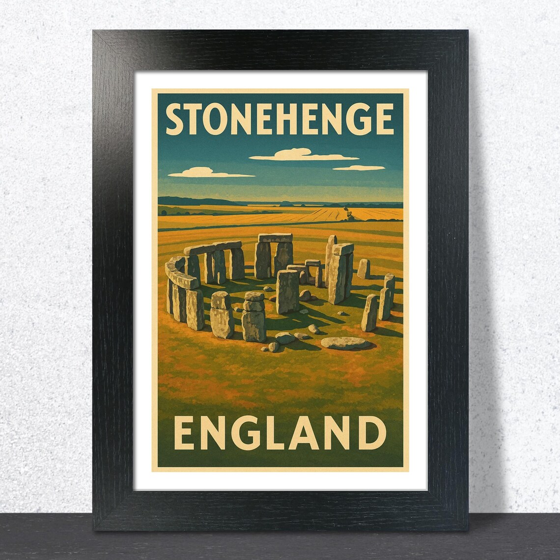 Stonehenge England Ancient Stones Vintage Travel Poster Sunset Art